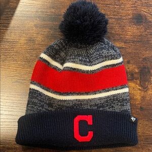 Striped Knit Beanie with Pom Pom